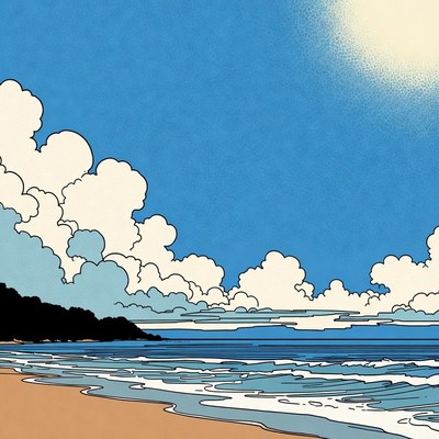 Sunny beach with ocean waves