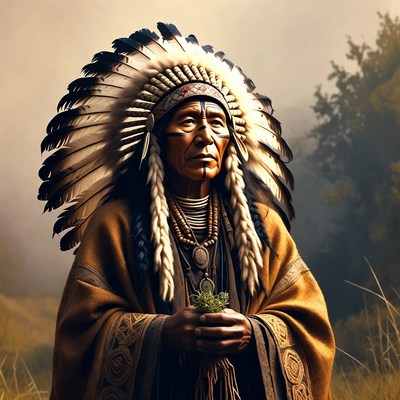Indigenous man holding sage bundle