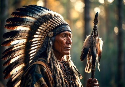 Native American chief with feather headdress