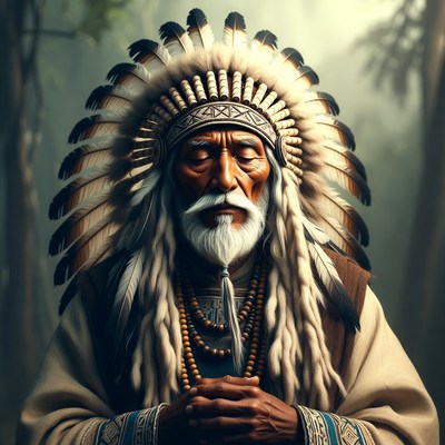 Native American elder in feather headdress