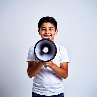 Boy holding megaphone