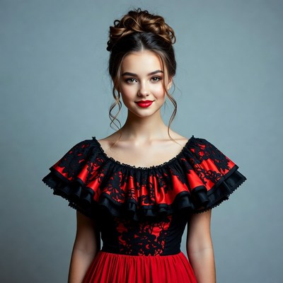 Young woman in red black flamenco dress
