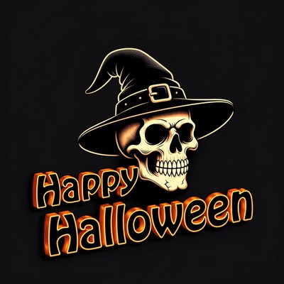 Skull Witch Hat Happy Halloween