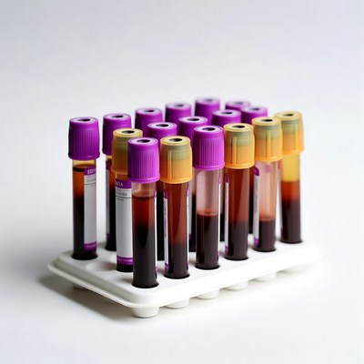 Blood sample tubes in rack