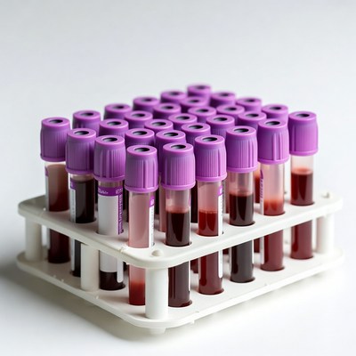 Blood sample tubes in rack