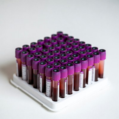 Purple blood sample tubes rack