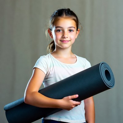 Girl holding yoga mat