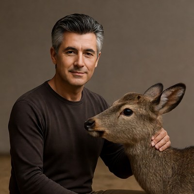 Man holding baby deer