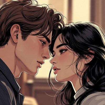 Anime couple gazing intimately