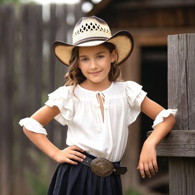 Girl in cowboy hat leaning on fence