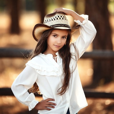 Girl wearing cowboy hat outdoors