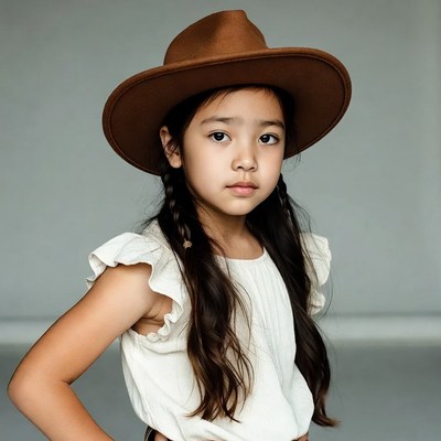 Asian girl in brown fedora hat