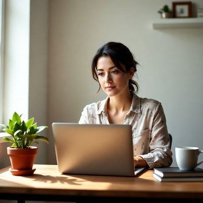 Woman working on laptop at desk