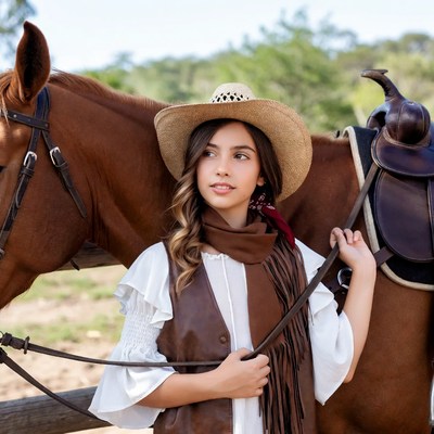 Girl in cowboy hat with horse