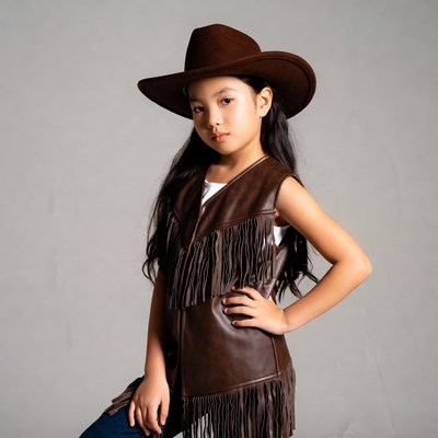 Asian girl in cowboy hat and vest