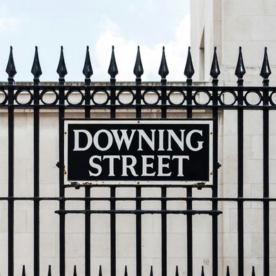Downing Street Sign on Black Gate