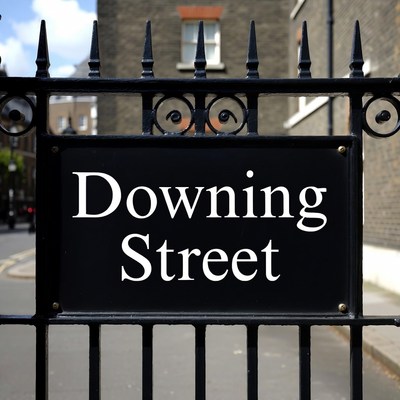 Downing Street Sign on Black Gate