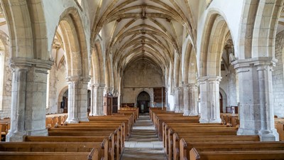 Empty Wooden Church Pew Aisle