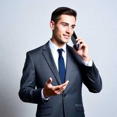 Man in suit talking on phone