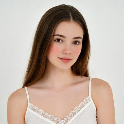 Young woman in white lace camisole