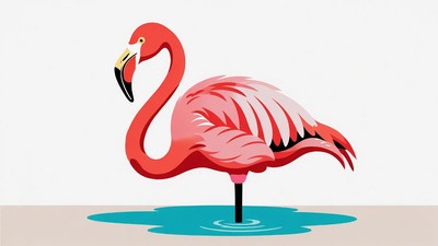 Pink Flamingo Standing in Water