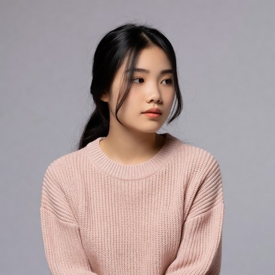 Asian girl in pink sweater