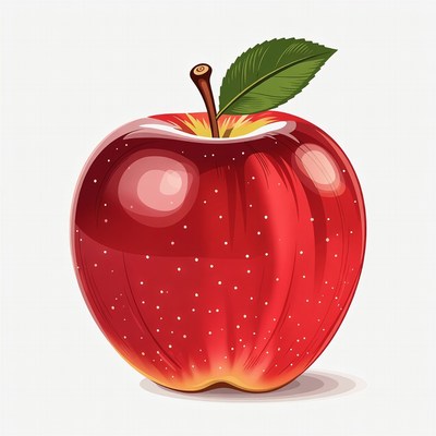 Red apple with green leaf
