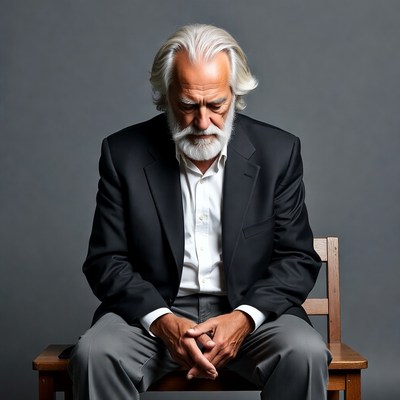 Elderly man sitting with hands clasped