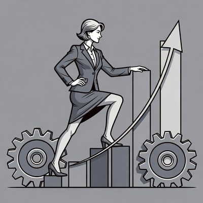 Businesswoman climbing success graph