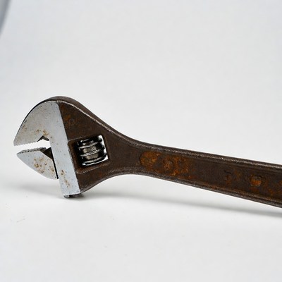 Rusty adjustable wrench isolated