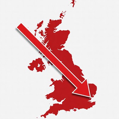 Red UK Map Arrow Pointing London