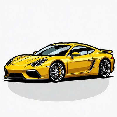 Yellow Porsche Sports Car Illustration