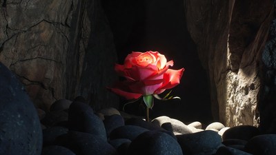 Red Rose in Dark Cave