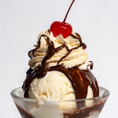 Chocolate Sundae with Whipped Cream Cherry