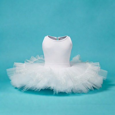 White tutu ballet costume on blue background