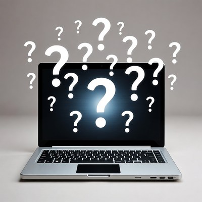 Laptop with question marks