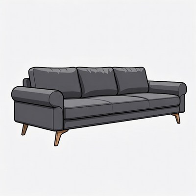 Gray three-seat sofa illustration