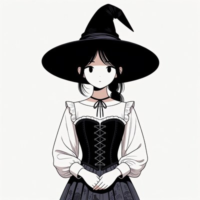 Anime girl in black witch hat