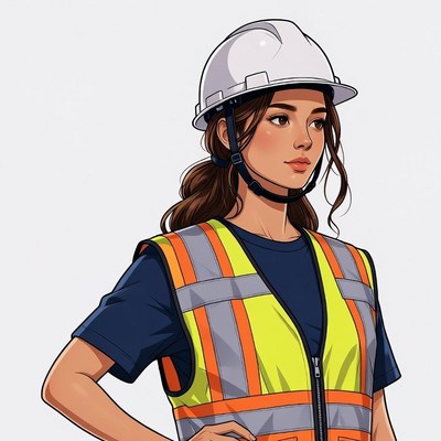 Woman in hard hat and safety vest