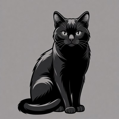 Black cat sitting illustration