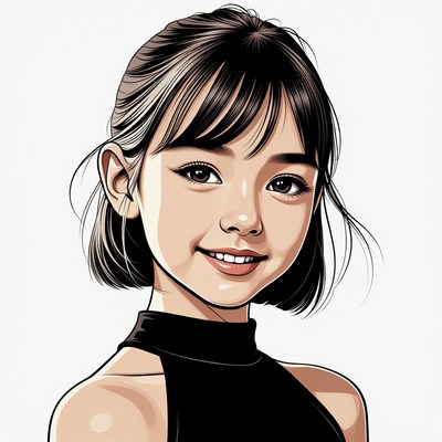 Smiling Asian girl portrait illustration