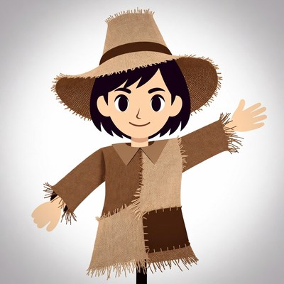 Cartoon Scarecrow with Arms Raised