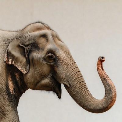 Elephant with trunk raised