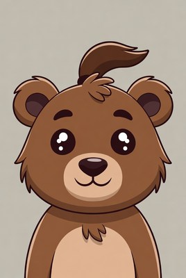 Cute cartoon bear with ponytail