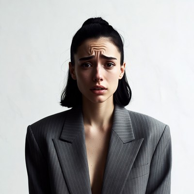 Woman with confused expression in suit