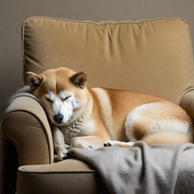 Shiba Inu sleeping on armchair