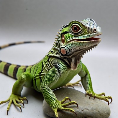 Green iguana on rock