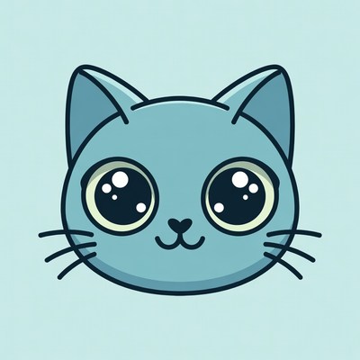 Cute Blue Cat Face Illustration