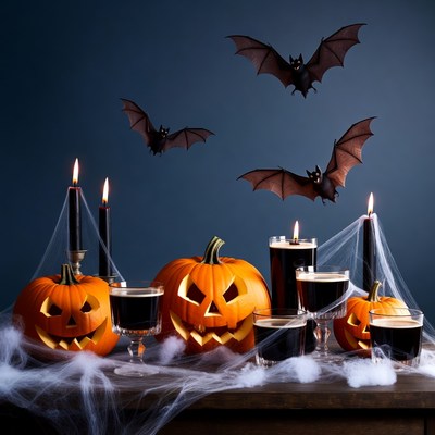 Halloween Pumpkins Bats Beer Candles