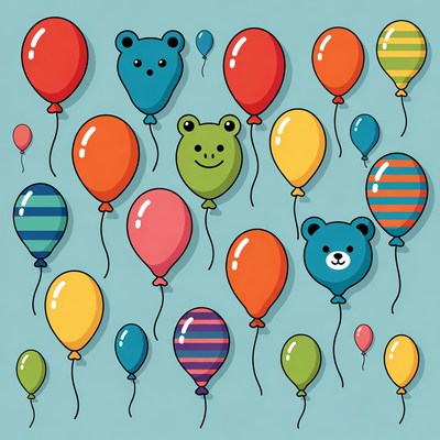Colorful Animal Balloons Illustration